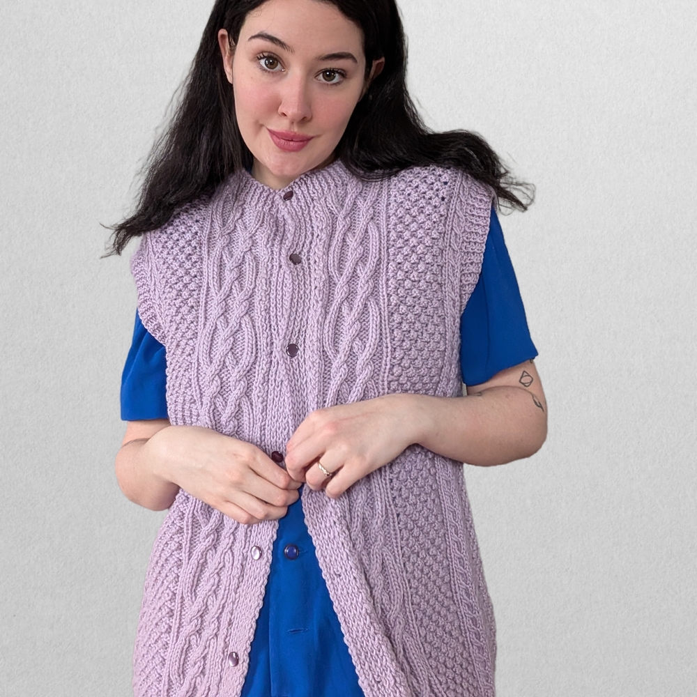 Lavender Cable Knit Button-Front Women's Sweater Vest